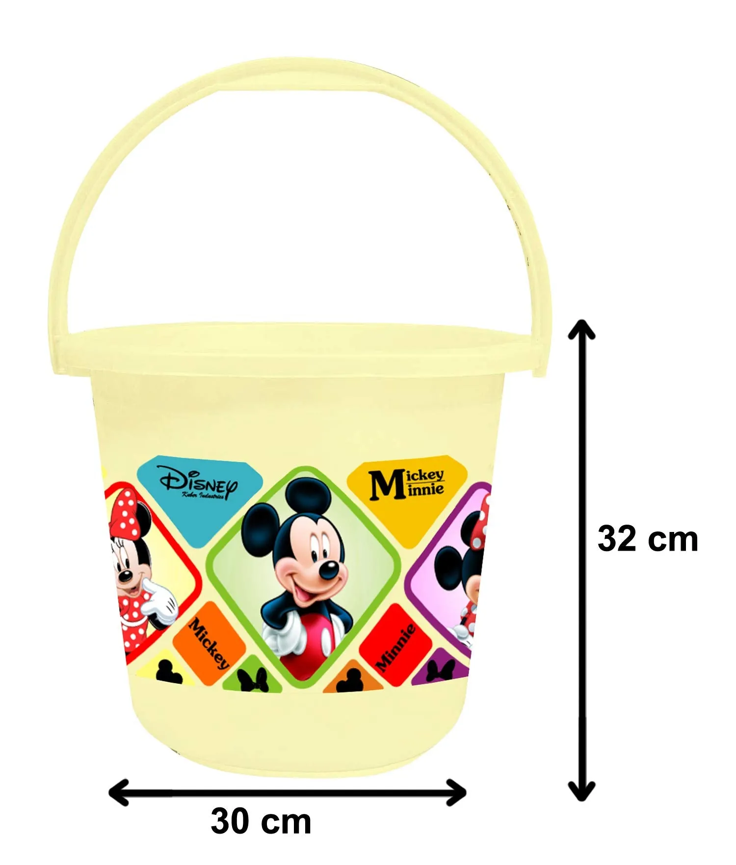 Heart Home Disney Mickey Minnie Print 4 Pieces Unbreakable Virgin Plastic Bathroom Bucket With Mug Set- Cream & Blue, (2 Pc 16 LTR Bucket & 2 Pc 500 ML Mug) -HS_35_HEARTHS17949