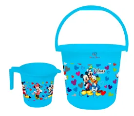 Heart Home Disney Team Mickey Print 2 Pieces Unbreakable Virgin Plastic Bathroom Bucket With Mug Set- Blue, (1 Pc 16 LTR Bucket & 1 Pc 500 ML Mug) -HS_35_HEARTHS17490