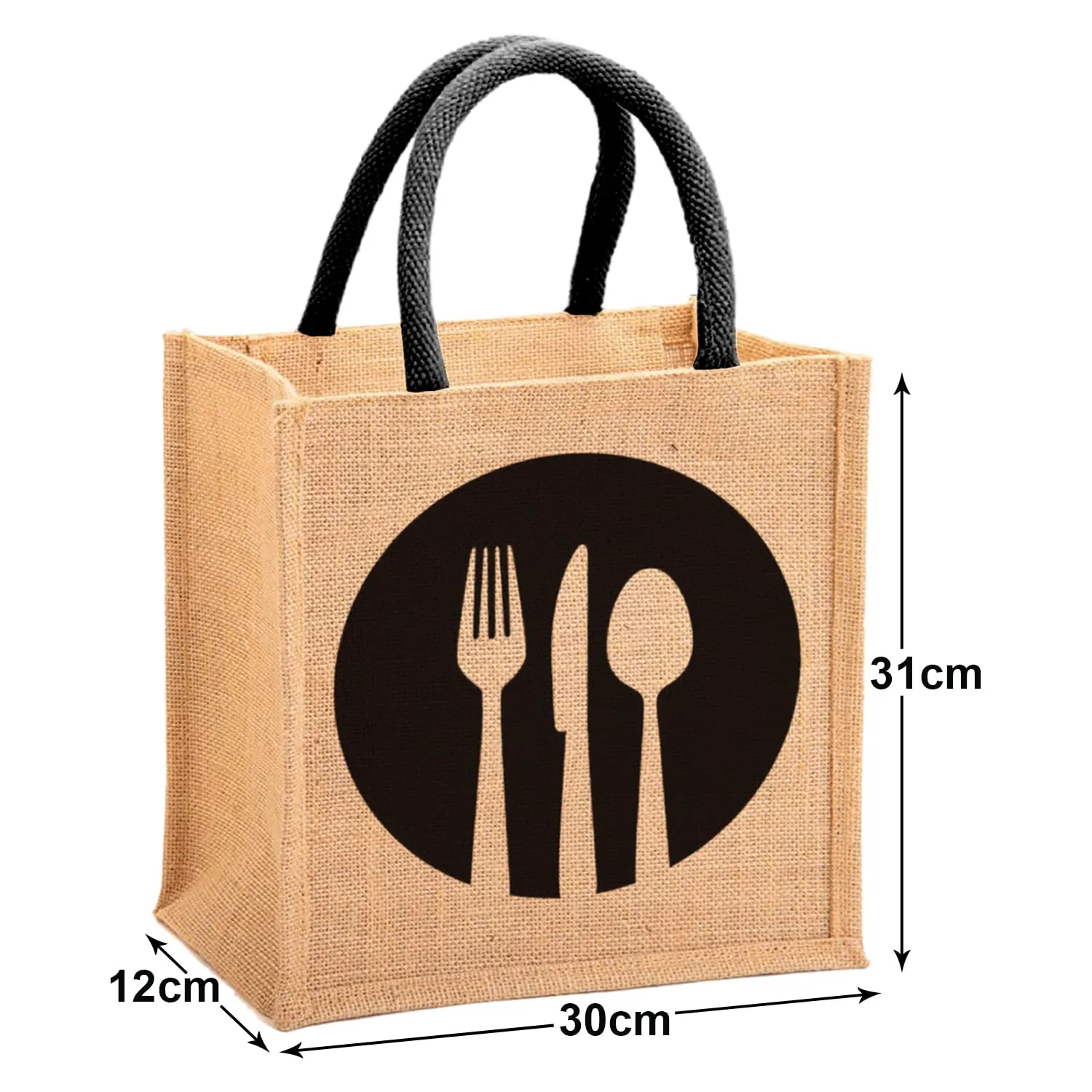 Heart Home Fork Knife Print Jute Reusable Eco-Friendly Hand Bag/Grocery Bag For Man, Woman With Handle Pack Of 2 (Black) 54HH4356.