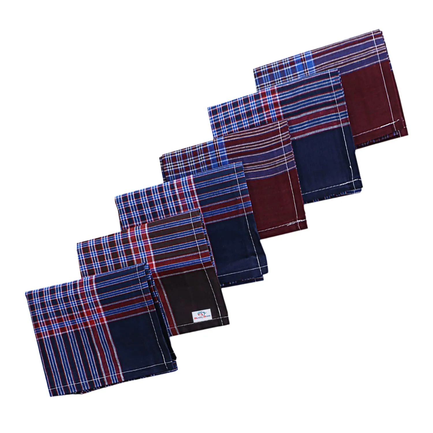 Heart Home Handkerchiefs|Sweat Absorbent Gingham Check Dark Colored Soft Cotton Square Hankies for Man,Boys & Wicking Sweat from Hands,Face,Set of 6 (Multicolor)