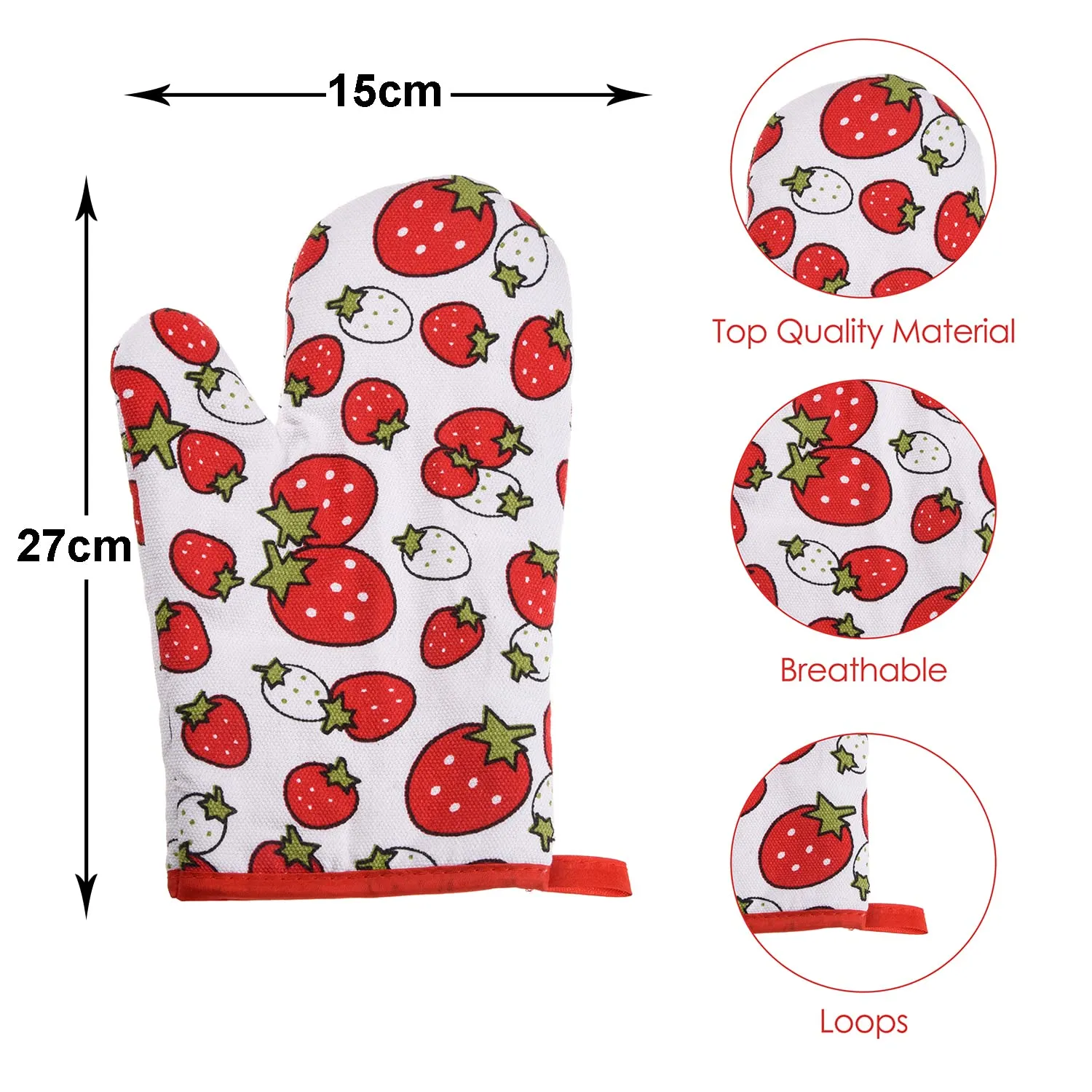 Heart Home Oven Mitts|Cotton Microwave Oven Insulated Gloves|Strawberry Print Hanging Loop Kitchen Oven|Heat Resistant|Microwave Gloves for Kitchen|1 Pair (White)