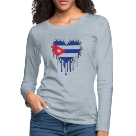 Heart of Cuba Flag Women's Premium Long Sleeve T-Shirt