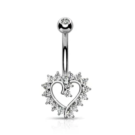 Heart of Gold Belly Bar in  in 14K White Gold