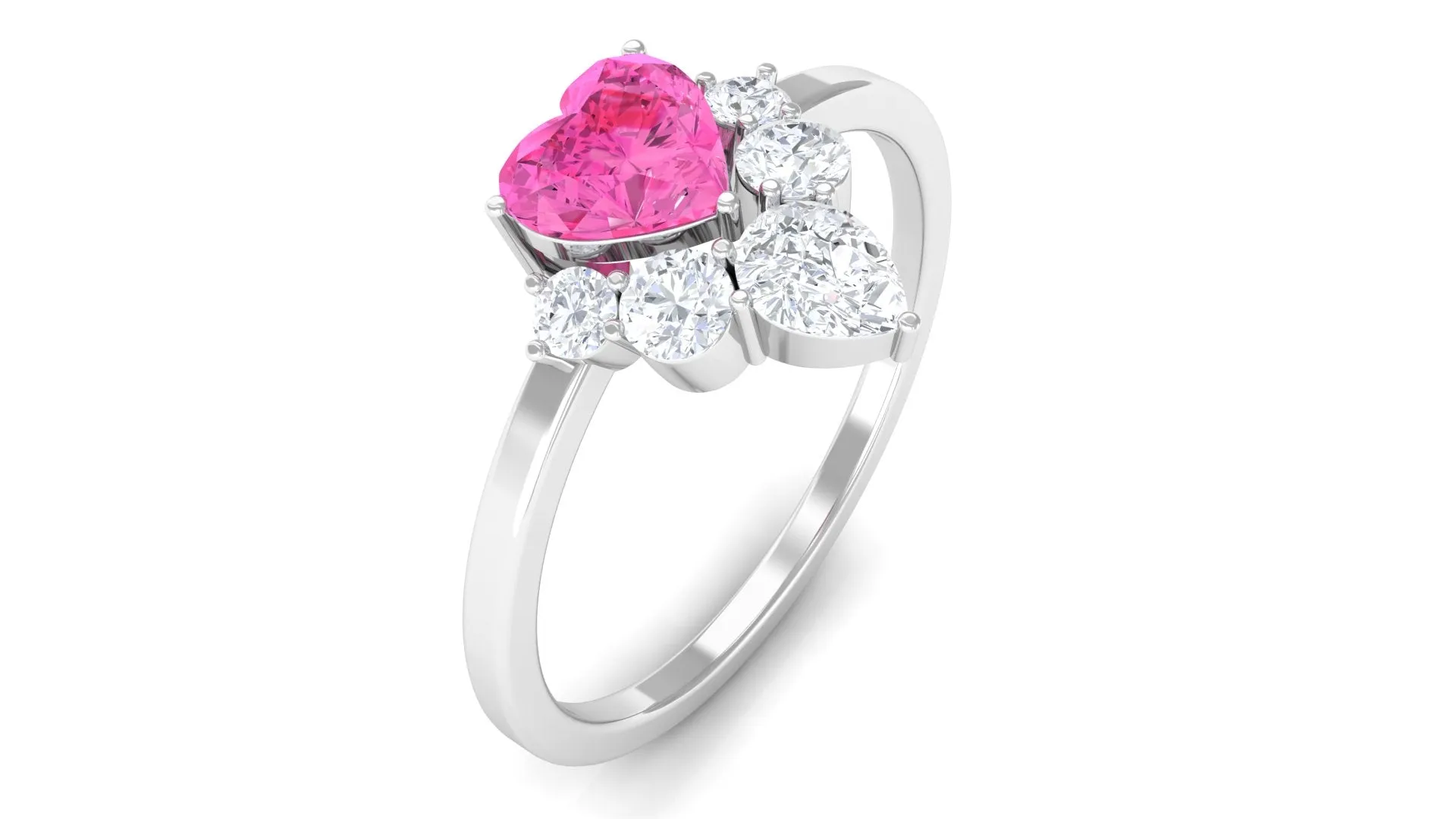 Heart Pink Sapphire and Moissanite Promise Ring