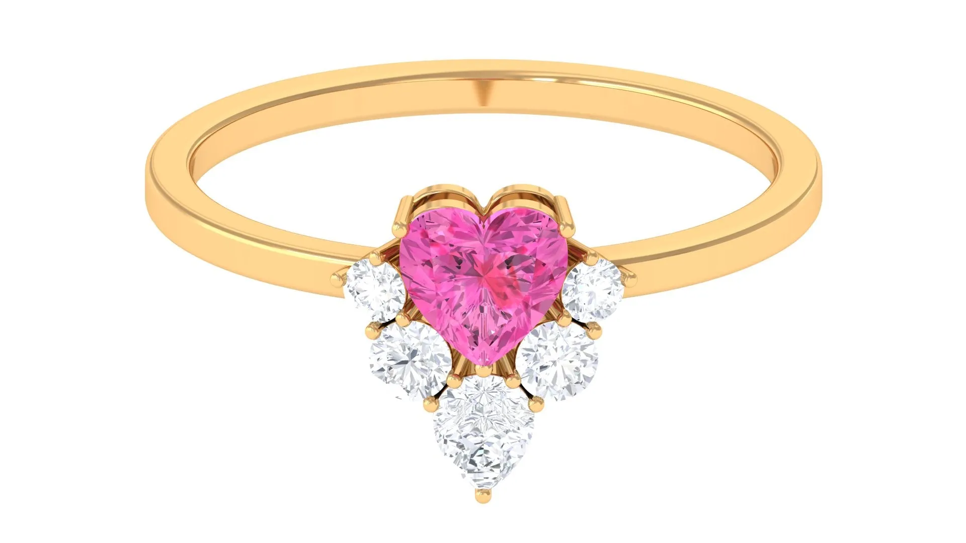 Heart Pink Sapphire and Moissanite Promise Ring