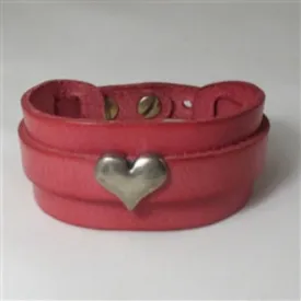 Heart Red Wide Leather Cuff Bracelet for a Woman