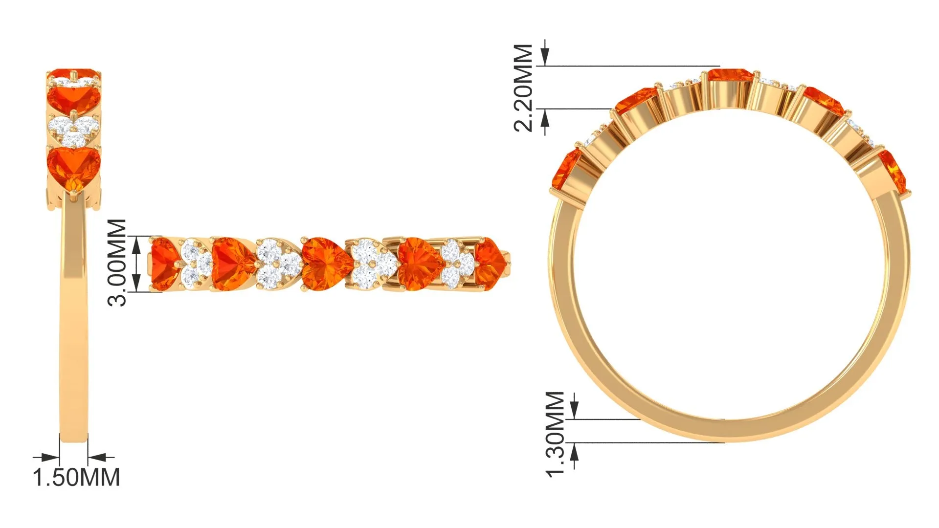 Heart Shape Orange Sapphire and Diamond Half Eternity Ring