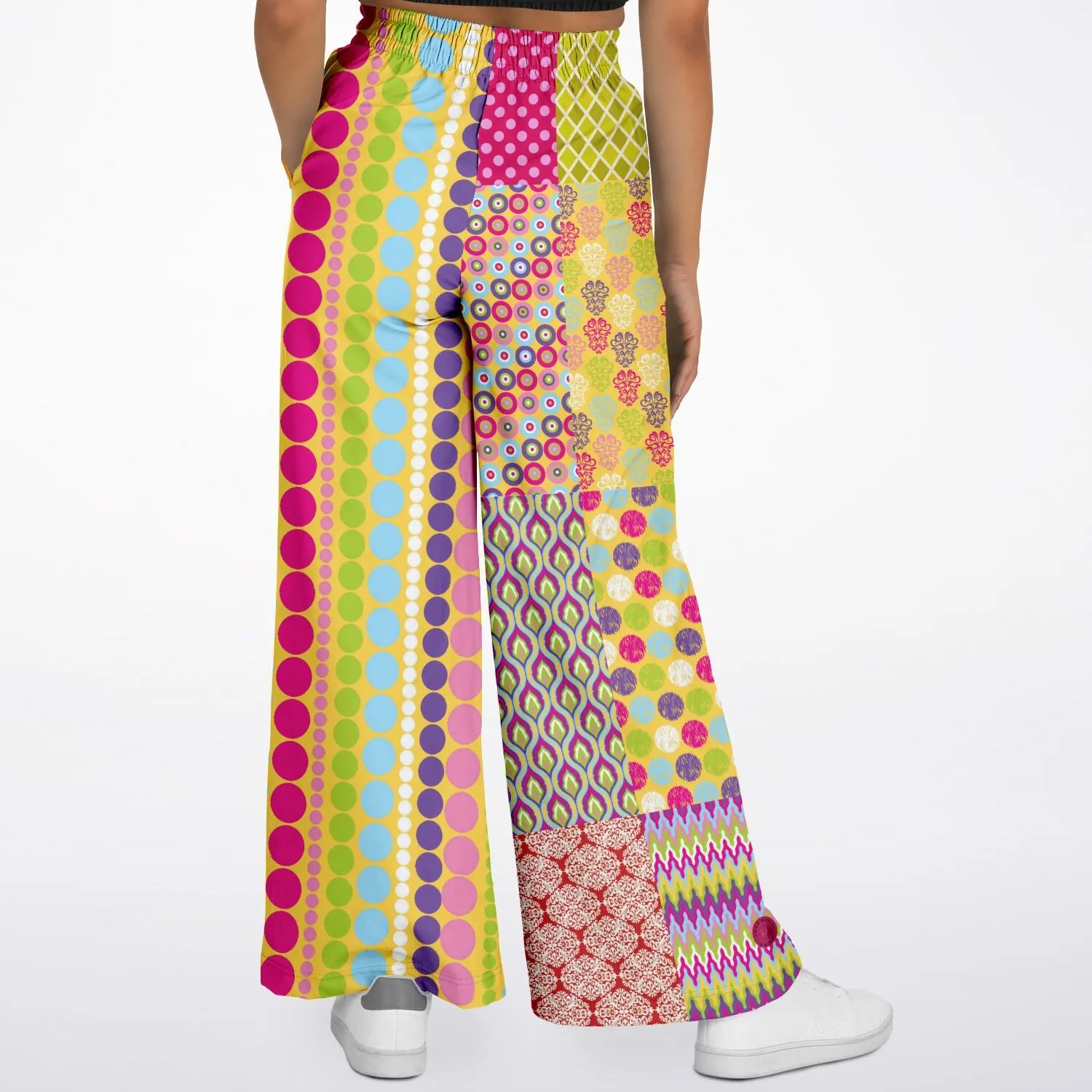 Hello Janis! Green Striped Patchwork Eco-Poly Wide Leg Pants