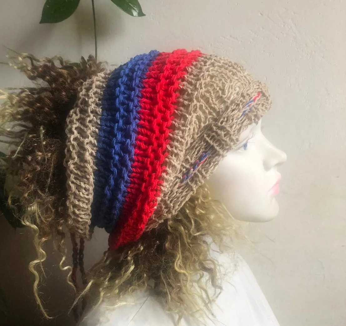 Hemp Summer Sun Beanie Hemp Knit Tube Hat Women Men Handmade Unisex Dreads Long Tube Slouchy hat