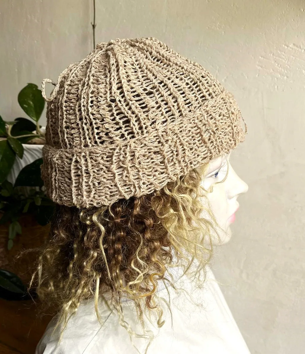 Hemp Summer Sun Beanie Hemp Knit Tube Hat Women Men Handmade Unisex Dreads Long Tube Slouchy hat