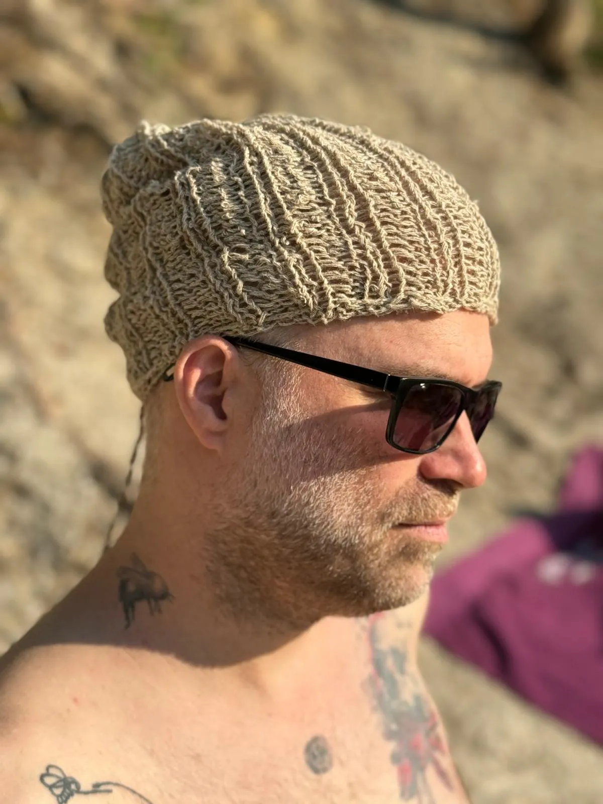 Hemp Summer Sun Beanie Hemp Knit Tube Hat Women Men Handmade Unisex Dreads Long Tube Slouchy hat