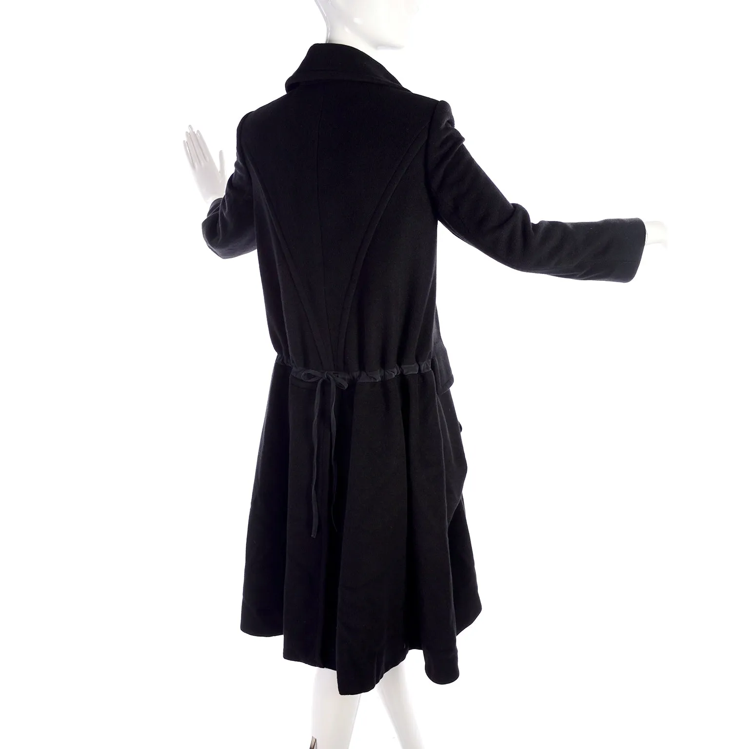 Hermes Black Cashmere Vintage Coat w/ Toggle Clip