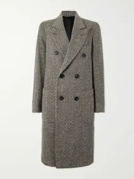 Herwin double-breasted herringbone linen and cashmere-blend coat