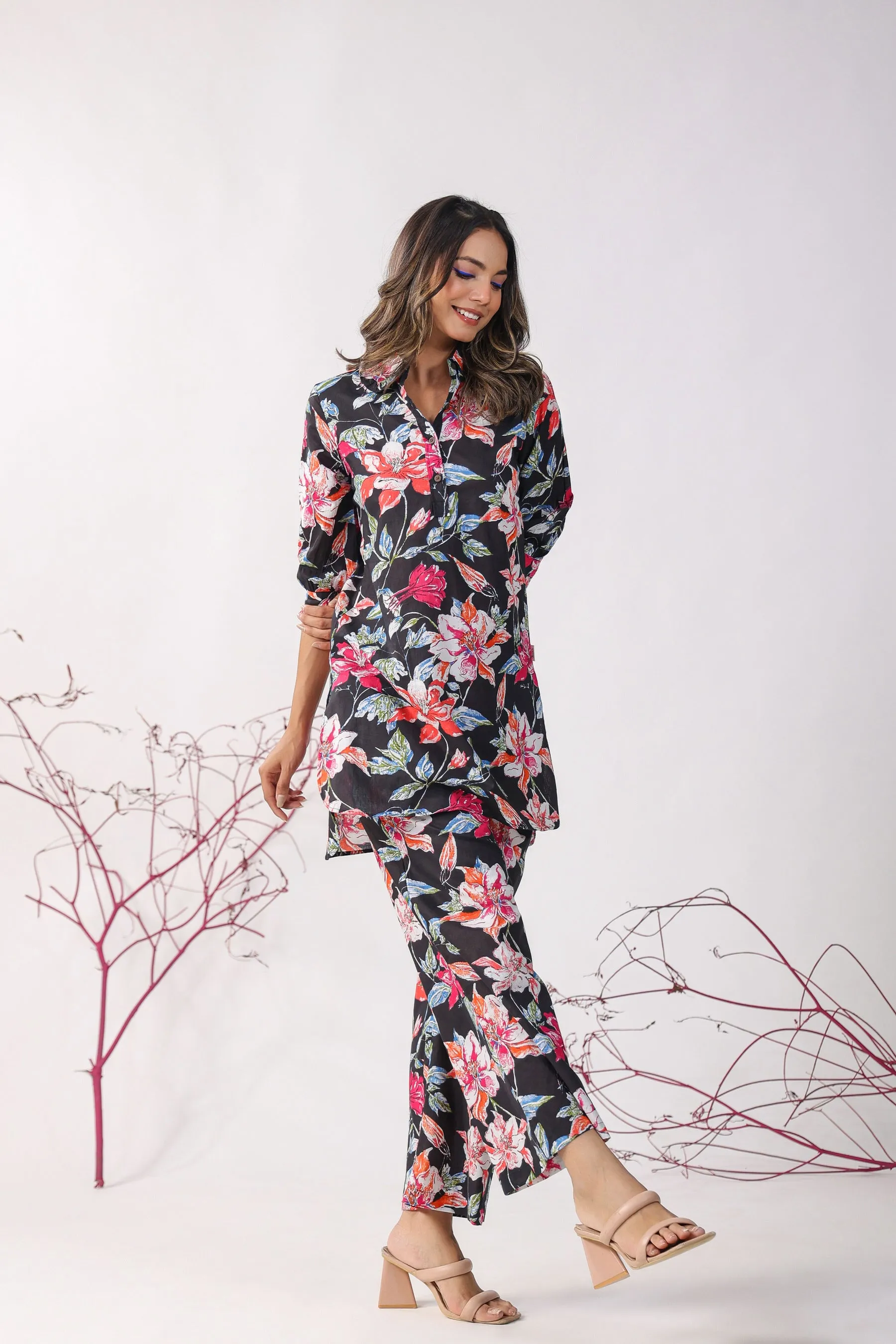 Hibiscus Black Palazzo Loungewear Set