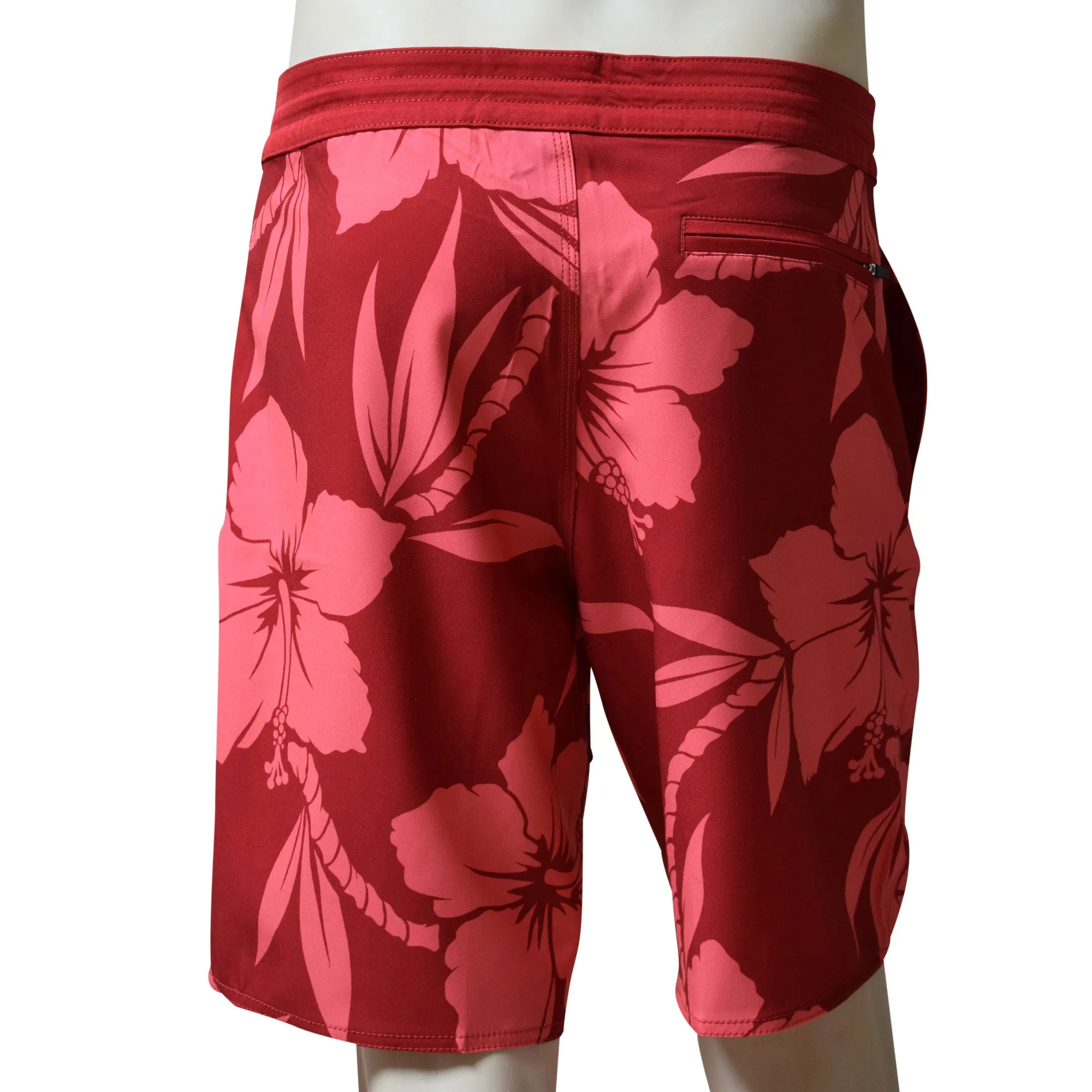 Hibiscus Men's Lasso Waist Boardshorts with Pockets, Quick Dry Board Shorts, Beach Shorts, Swim Trunks, Sportwear