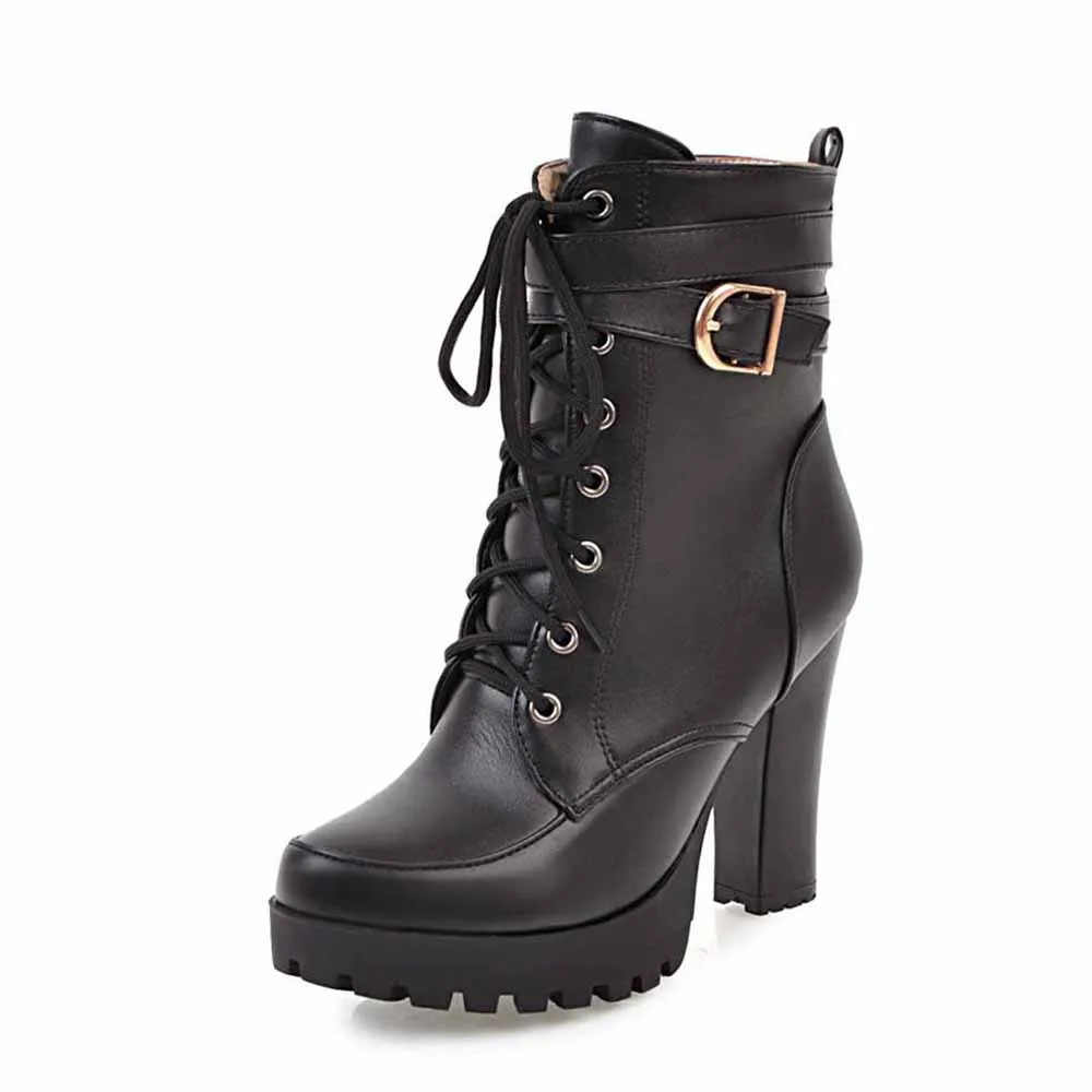 High Heel Platform Boots for Women Ankle Boots Lace Up