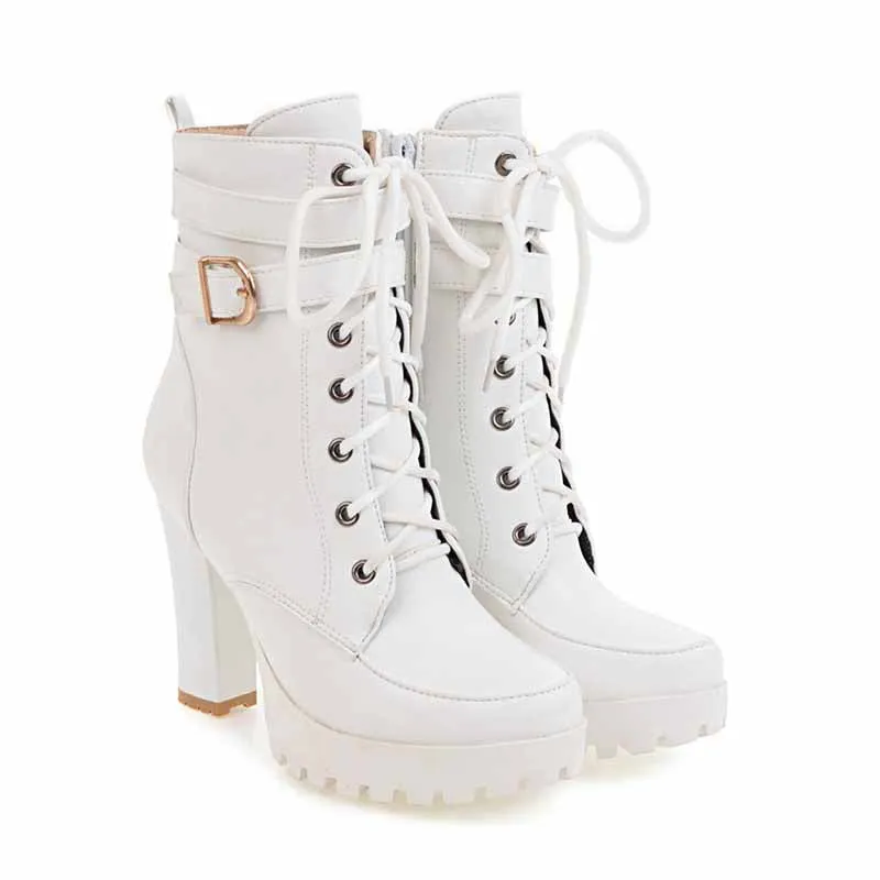 High Heel Platform Boots for Women Ankle Boots Lace Up