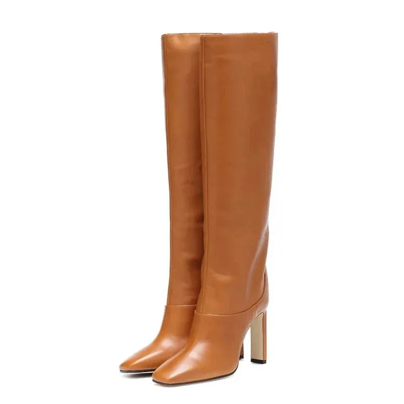 High Quality Womens PU Leather Boots with Comfortable High Heel