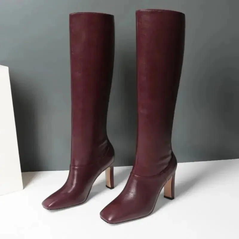 High Quality Womens PU Leather Boots with Comfortable High Heel