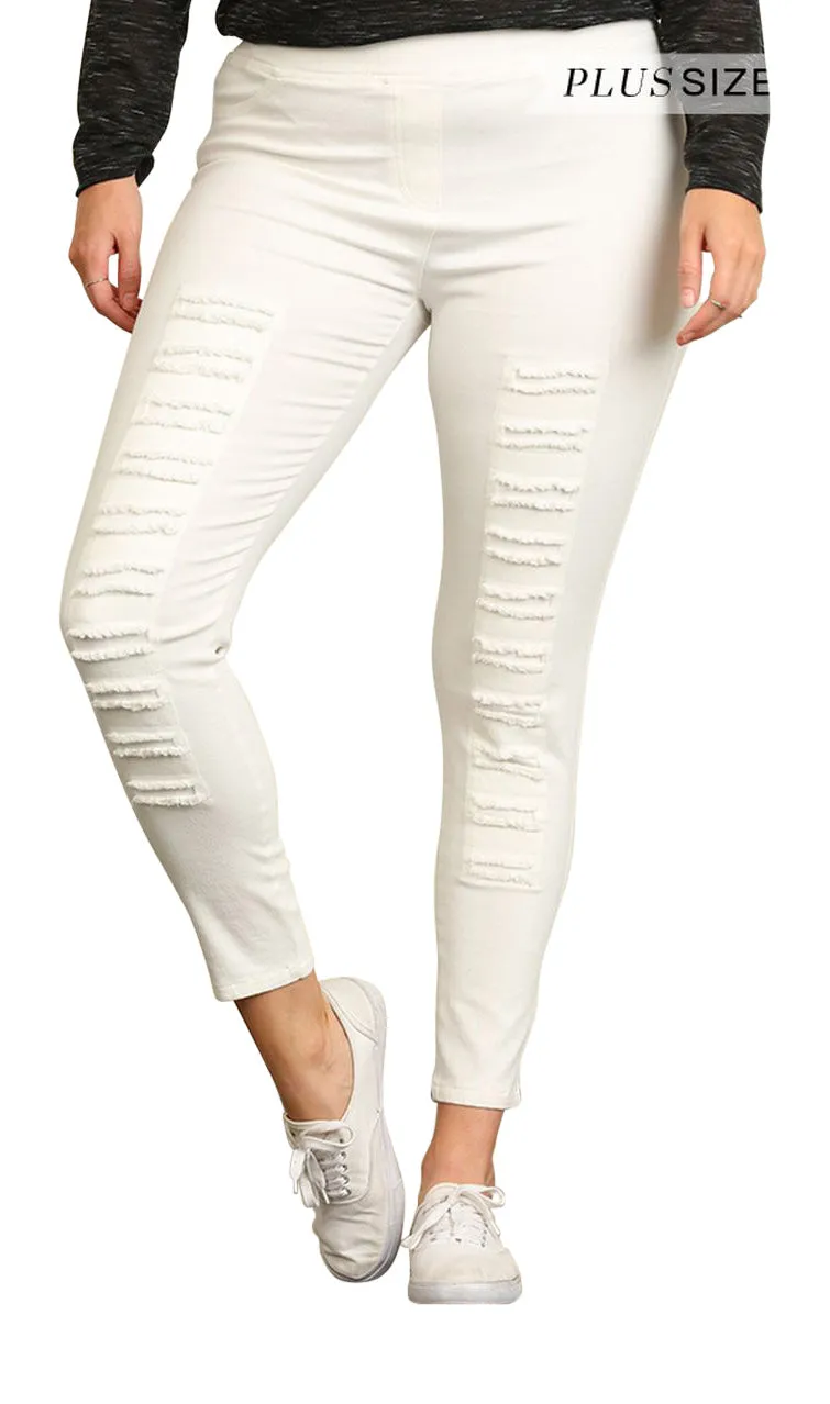 High Waist Distressed Jeggings, Cream