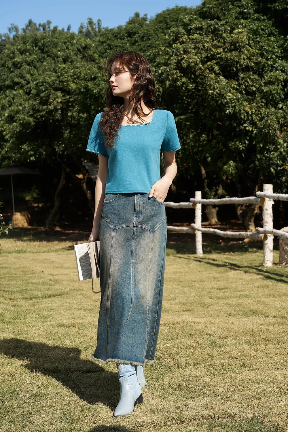 High Waist Long Denim Skirt for Women