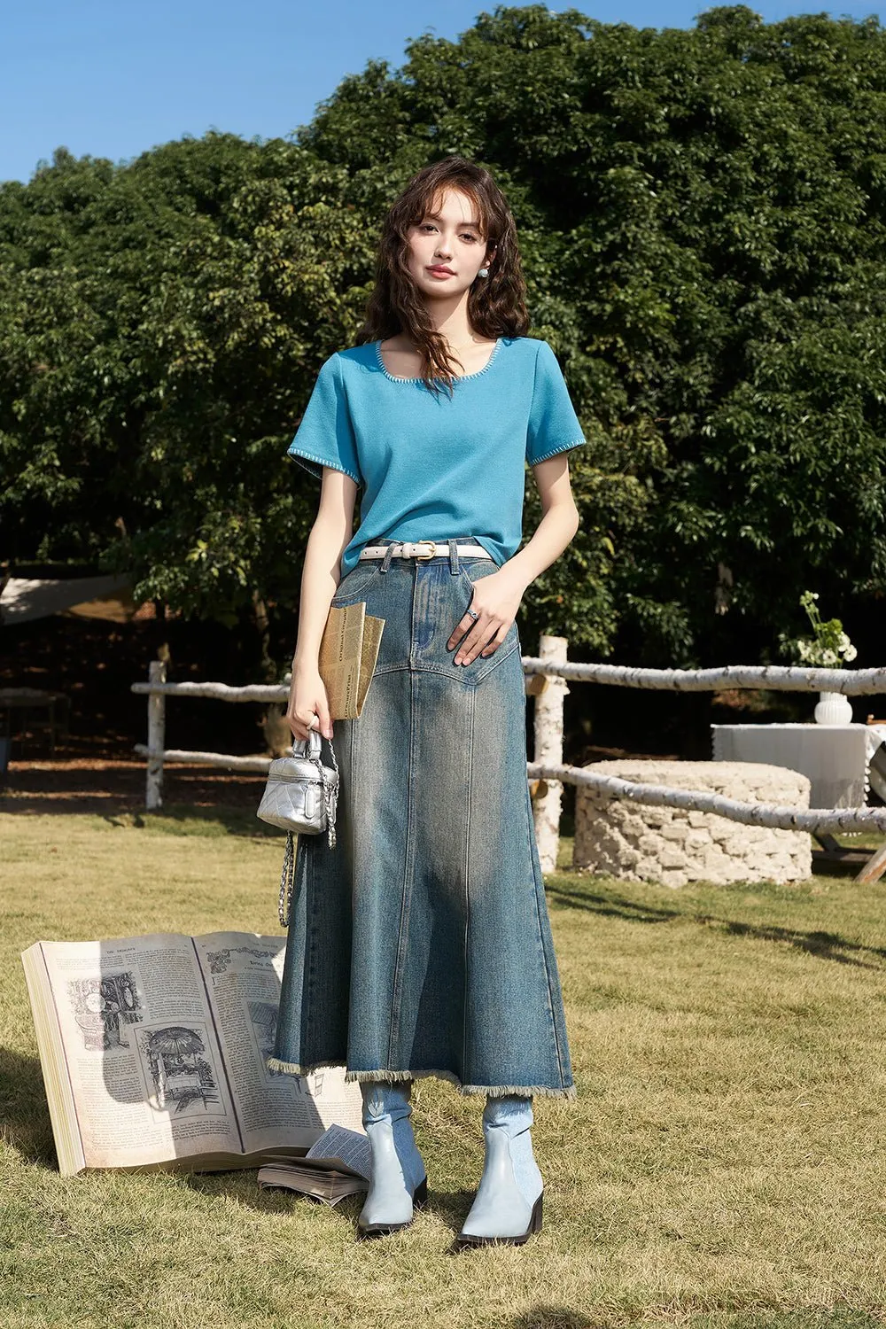 High Waist Long Denim Skirt for Women