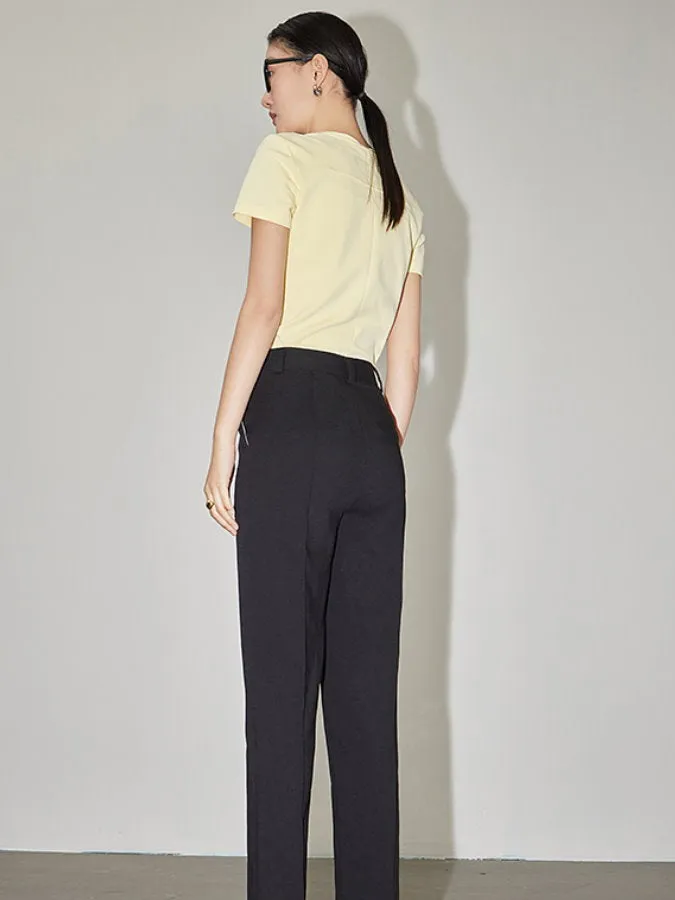 High Waist Slit Hem Straight Ankle Pants_BDHL4327