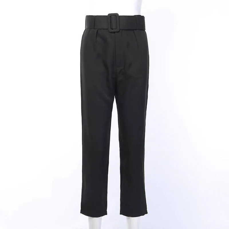 High Waist with Belt Office Pants