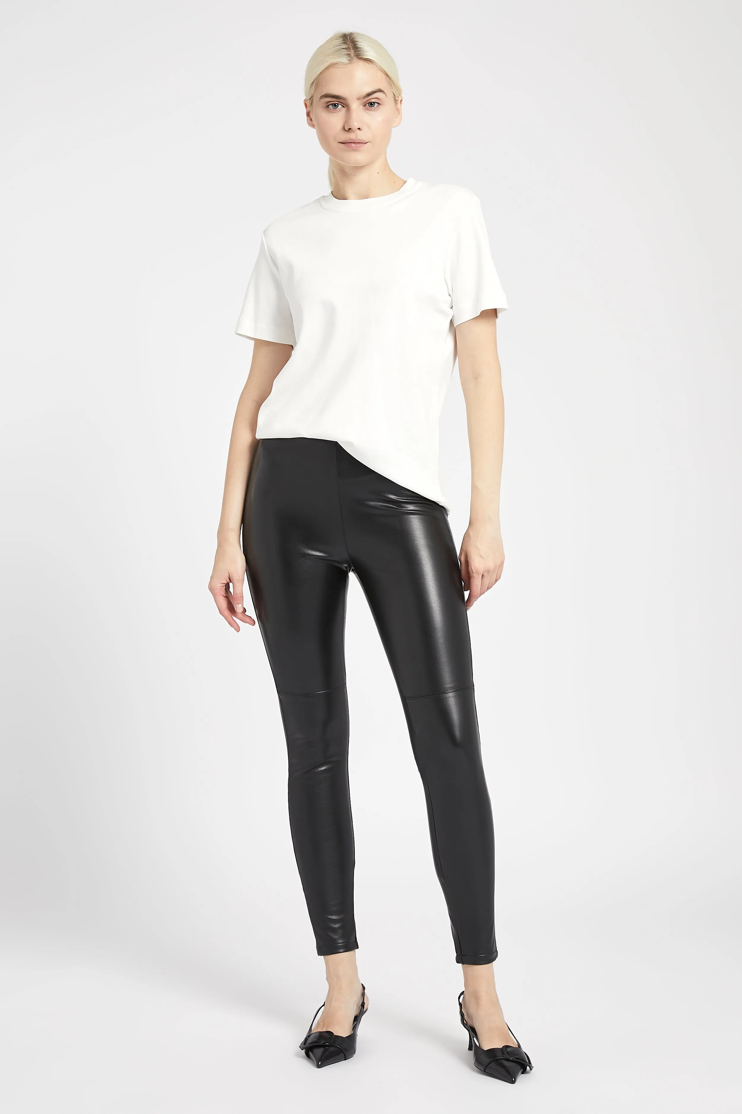 High Waisted Leather Leggings - Black