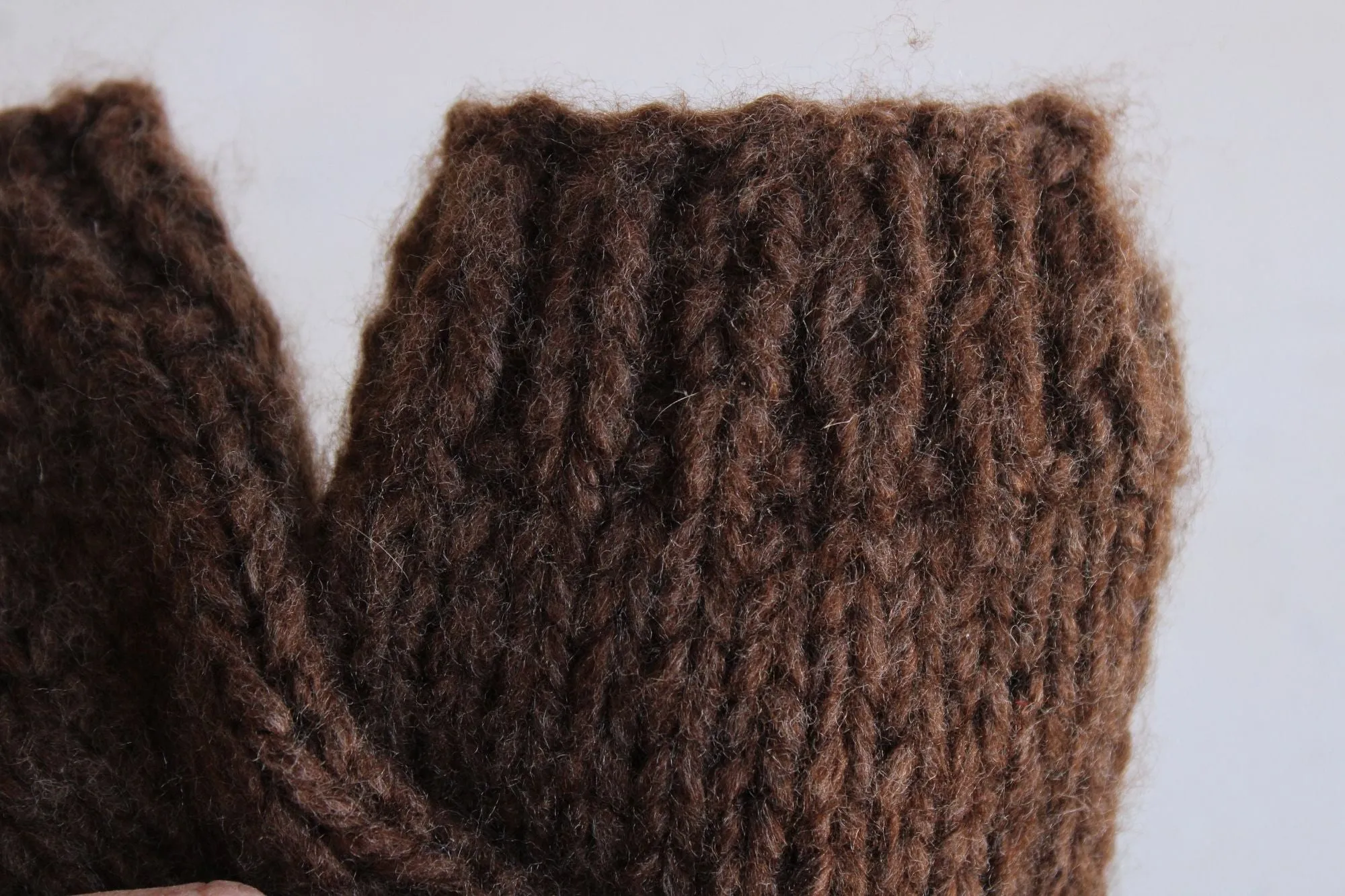 'Highlands" Hand Knit Fingerless Gloves or Armwarmers in Brown with Green Plaid Buttons