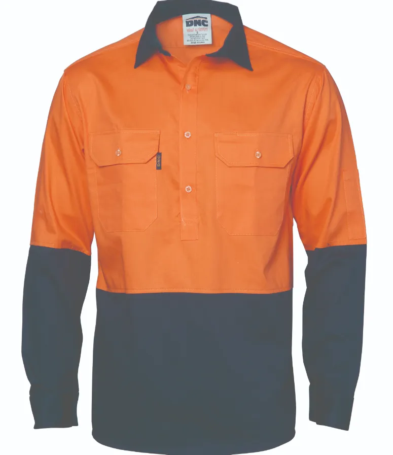 HiVis Two Tone Close Front Cotton Drill Long Sleeve Guest Sleeve