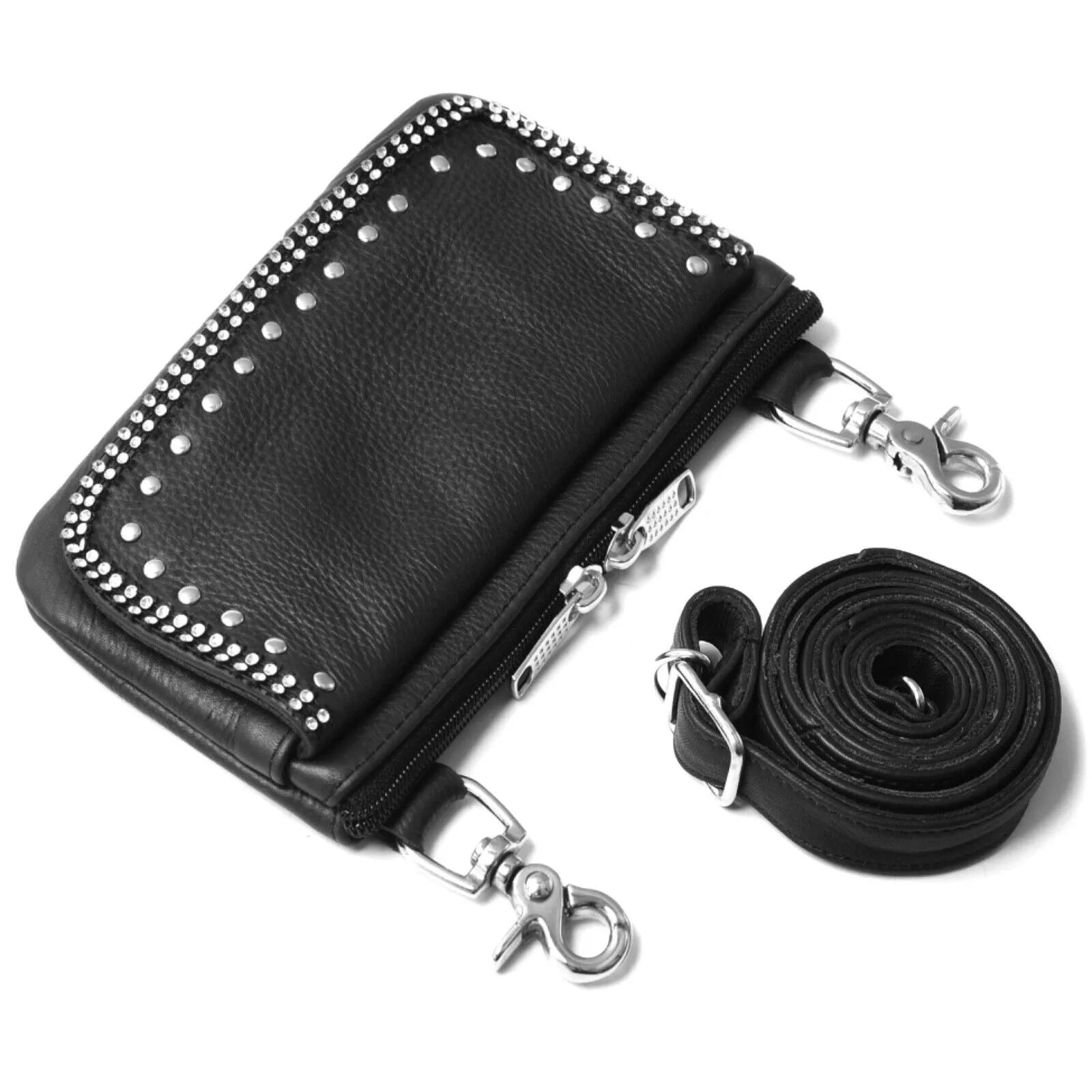 HL80151BLING Leather Hip Clip Purse Bag Women Waist Bag Fanny Pack Motorcycle Biker BLING