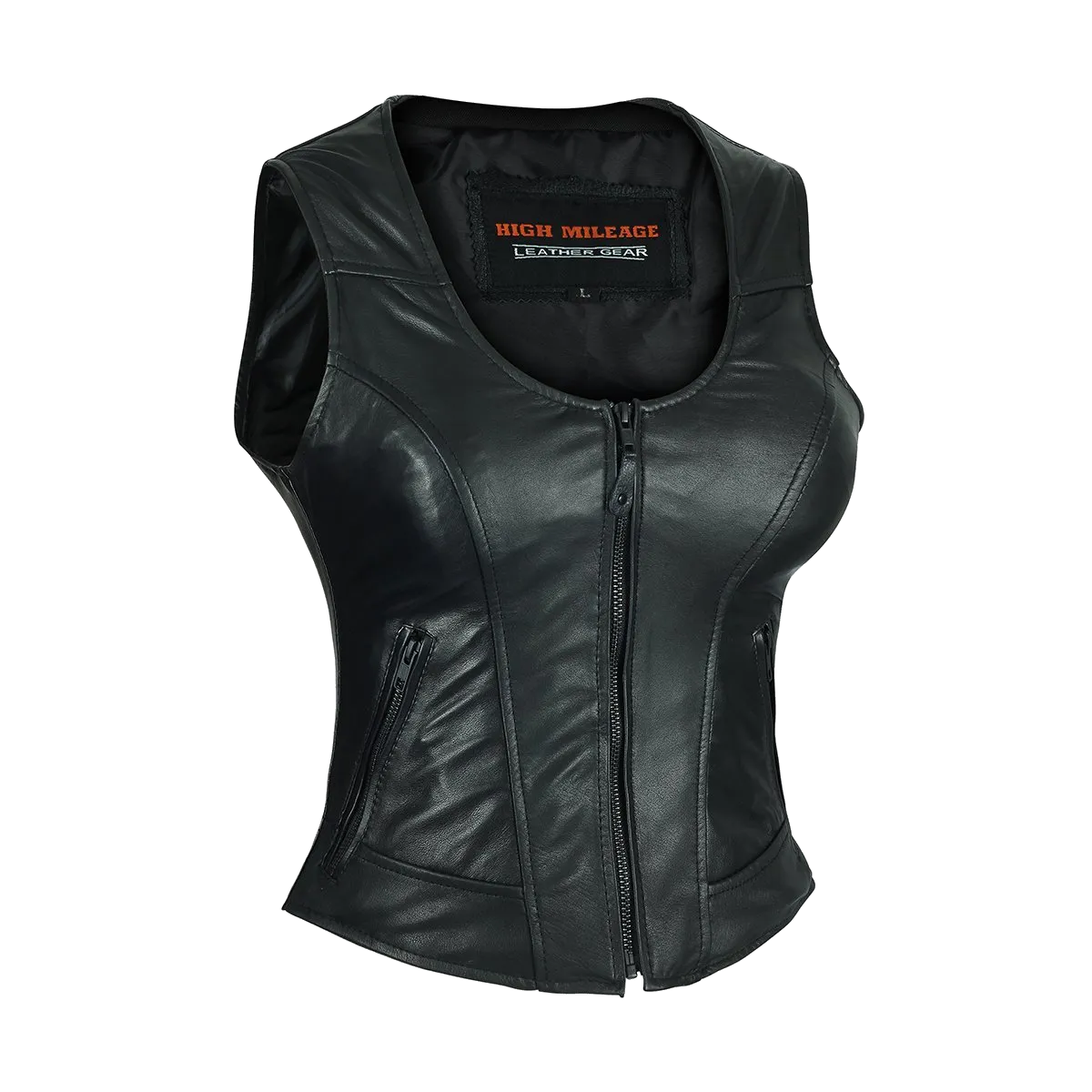 HML1041 High Mileage Plain Side Black Leather Vest