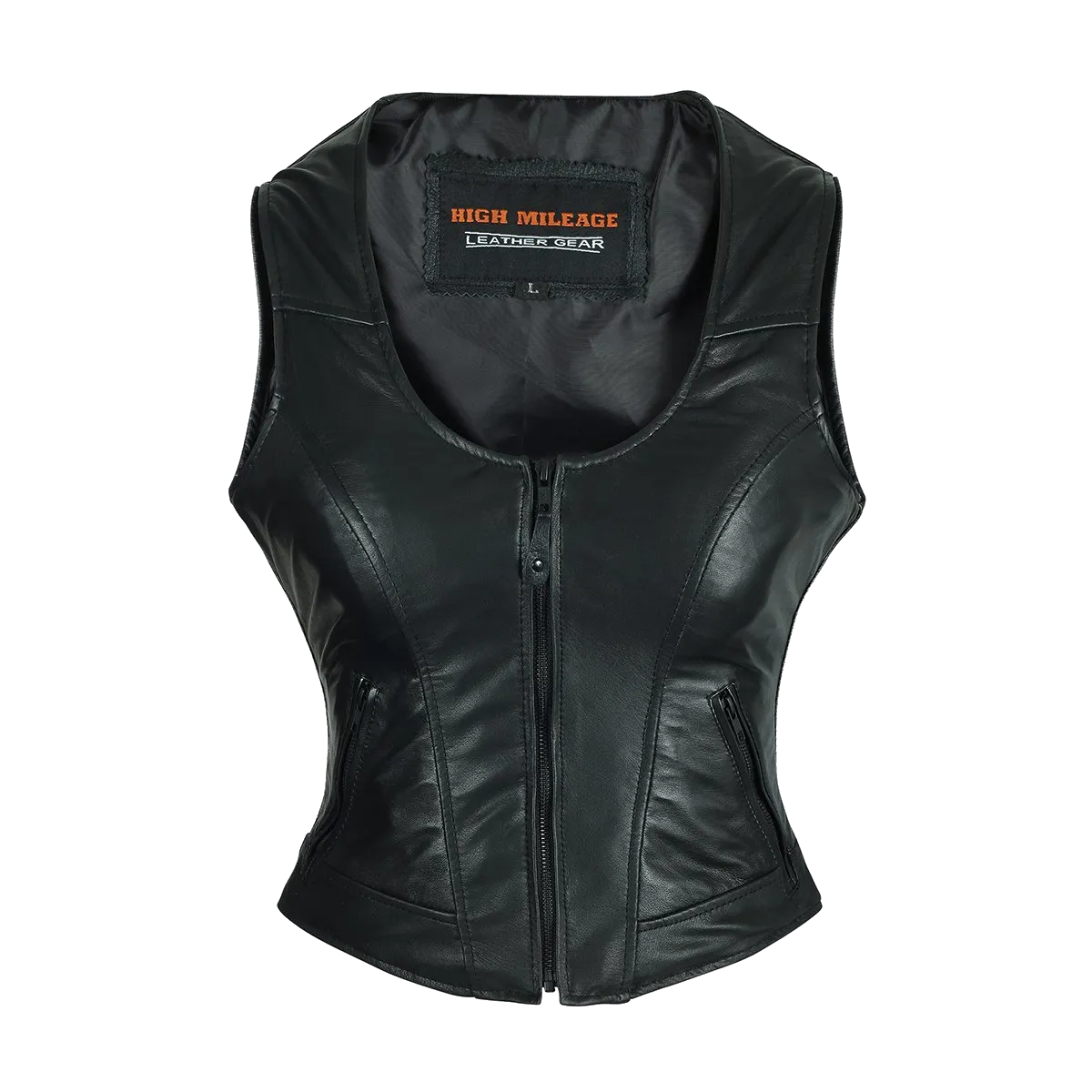 HML1041 High Mileage Plain Side Black Leather Vest