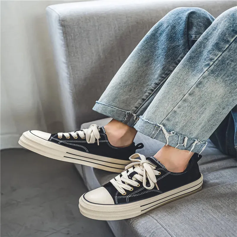 Hnzxzm 2024 Hot sale Classic Black Canvas Shoes Men Spring Summer Platform Canvas Sneakers Men Comfort Low-top Mens Vulcanized Shoes