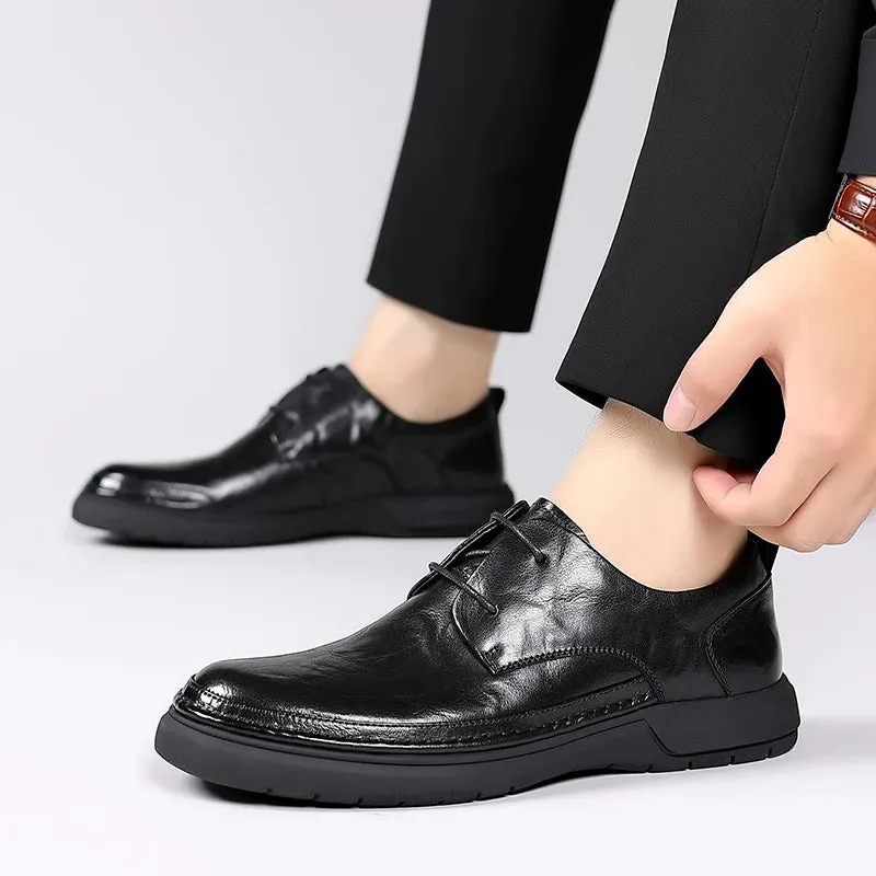 Hnzxzm Brand New High Quality Leather Shoes Men Loafers Flats Fashion Men's Casual Shoes Man Soft Comfortable Lace up Brown