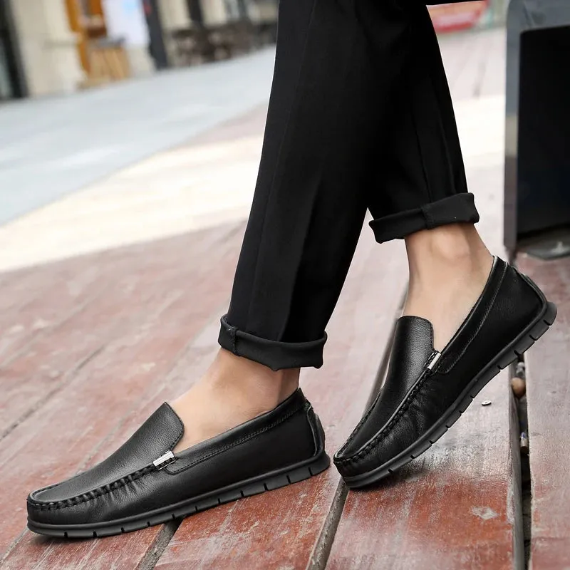 Hnzxzm Fashion Genuine Leather Men Business Formal Dress Shoes Black White Youth Luxury Brand Cow Leather Boys Moccasin Loafers