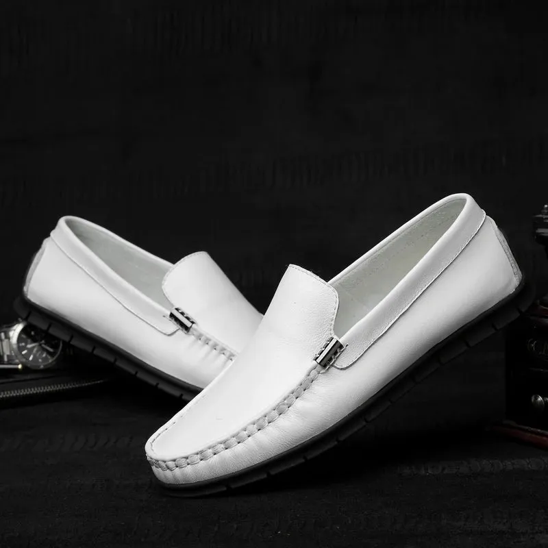 Hnzxzm Fashion Genuine Leather Men Business Formal Dress Shoes Black White Youth Luxury Brand Cow Leather Boys Moccasin Loafers