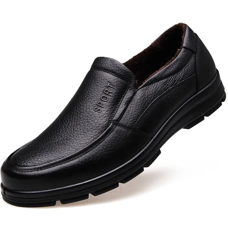 Hnzxzm Genuine Leather Shoes Men Winter Shoes Brand Loafers Warm Plush Leather Loafers Mens Casual Shoes Male High Quality Black