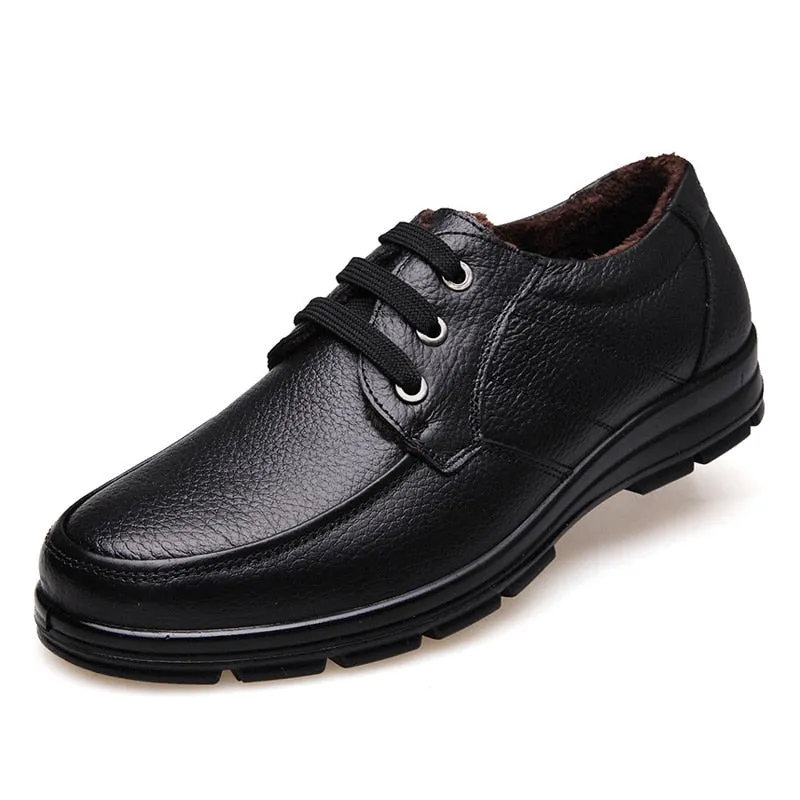 Hnzxzm Genuine Leather Shoes Men Winter Shoes Brand Loafers Warm Plush Leather Loafers Mens Casual Shoes Male High Quality Black