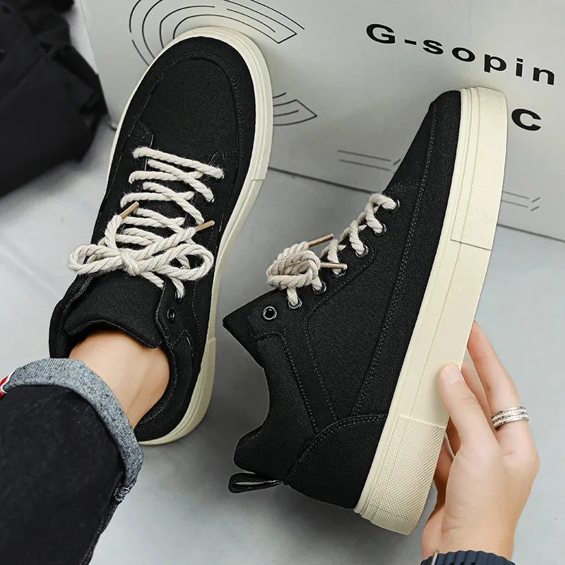 Hnzxzm Men's Canvas Shoes Fashion Spring Solid High Top Vulcanized Shoes Men Flat Design Casual Sneakers Man Board Shoes