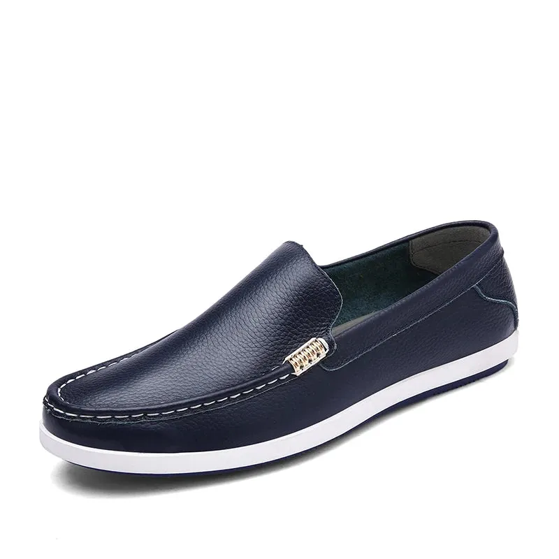 Hnzxzm New Men Loafers Fashion Genuine Leather Casual Flat Slip - on Driving Footwear Boat Shoes Comfortable Lazy Male Shoes