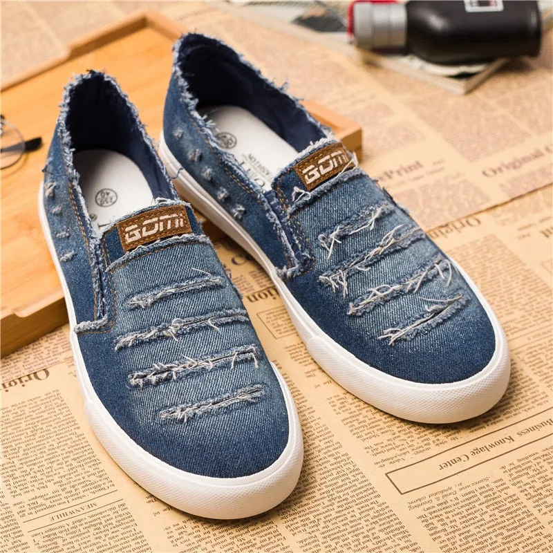 Hnzxzm Spring Summer Canvas Shoes Men Fashion Denim Shoes Slip-on Mens Casual Shoes Hot Sale Ins Cool Shoes Male Loafers