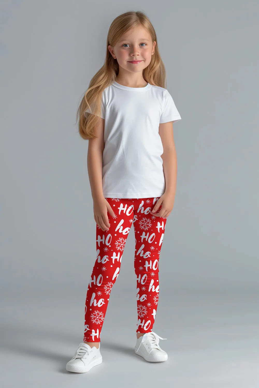 Hohoho Lucy Red Cute Winter Print Leggings - Kids