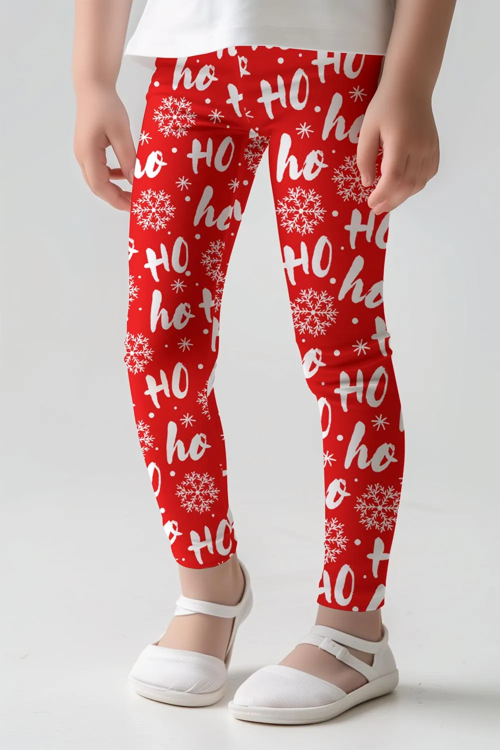 Hohoho Lucy Red Cute Winter Print Leggings - Kids