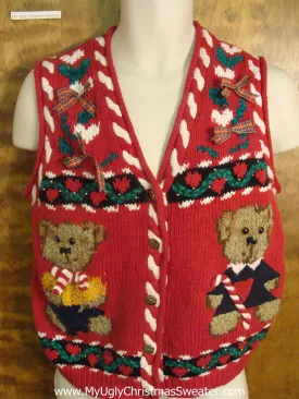 Holiday Teddy Bears Funny Ugly Sweater Vest for a Christmas Party