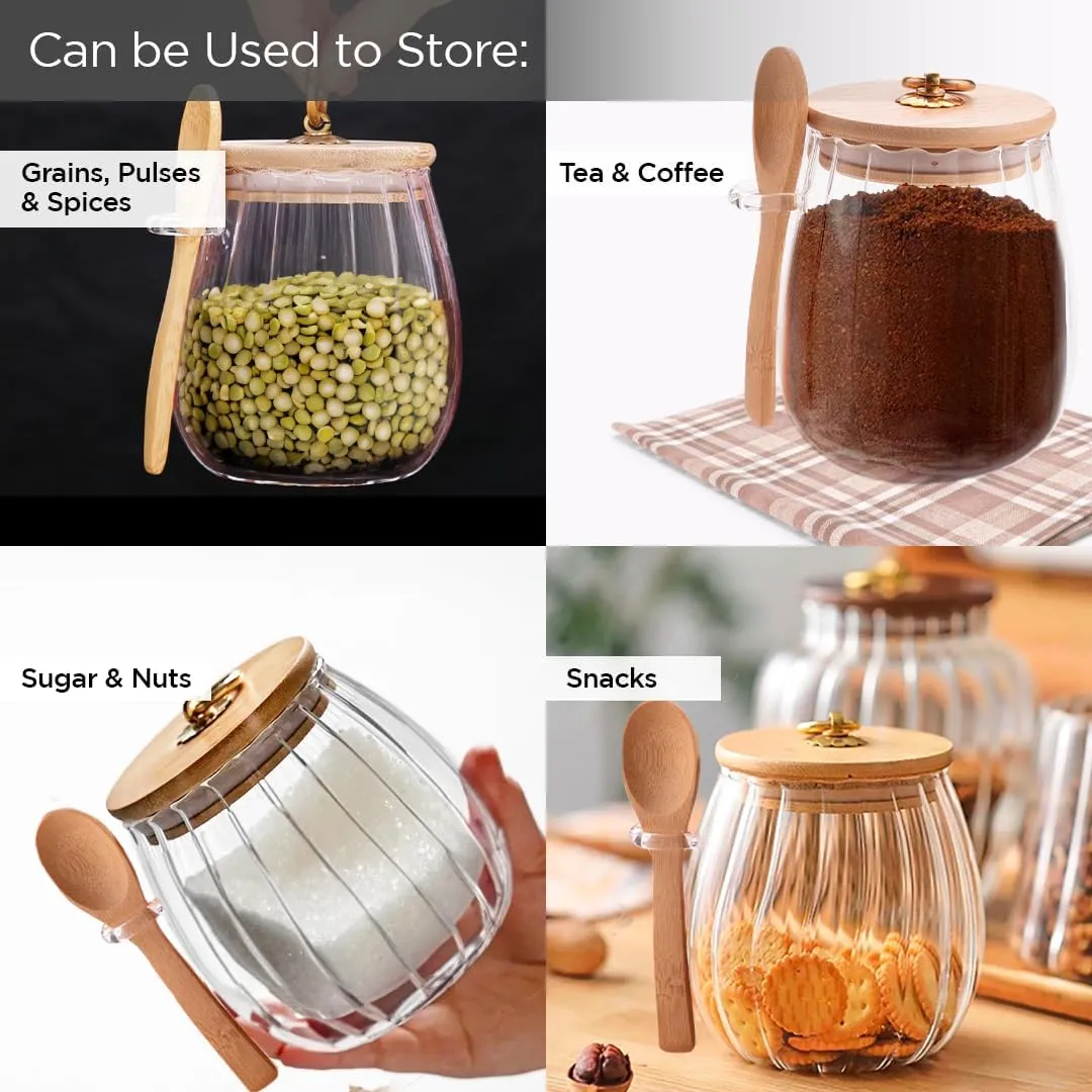 Homestic Borosilicate Glass Jar with Bamboo Lid | Kitchen Organizer Items & Storage | Multi-utility, Leakproof, Airtight Storage Jar for Cookies, Snacks, Tea, Coffee, Sugar | Set of 2 (680ml)