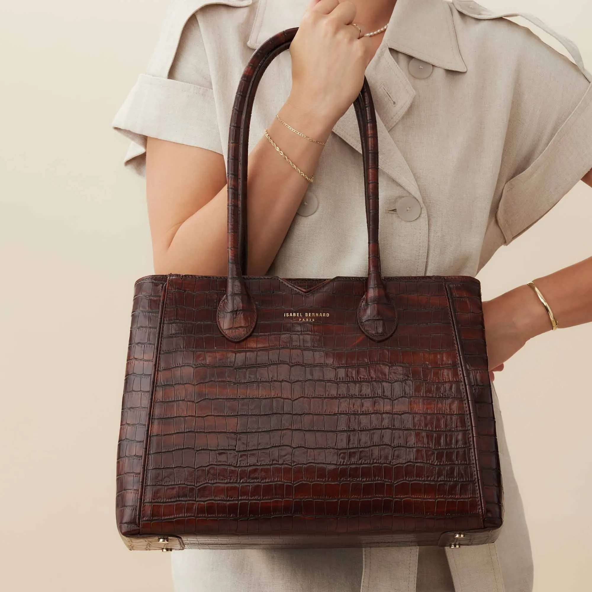 Honoré Cloe croco brown calfskin leather handbag