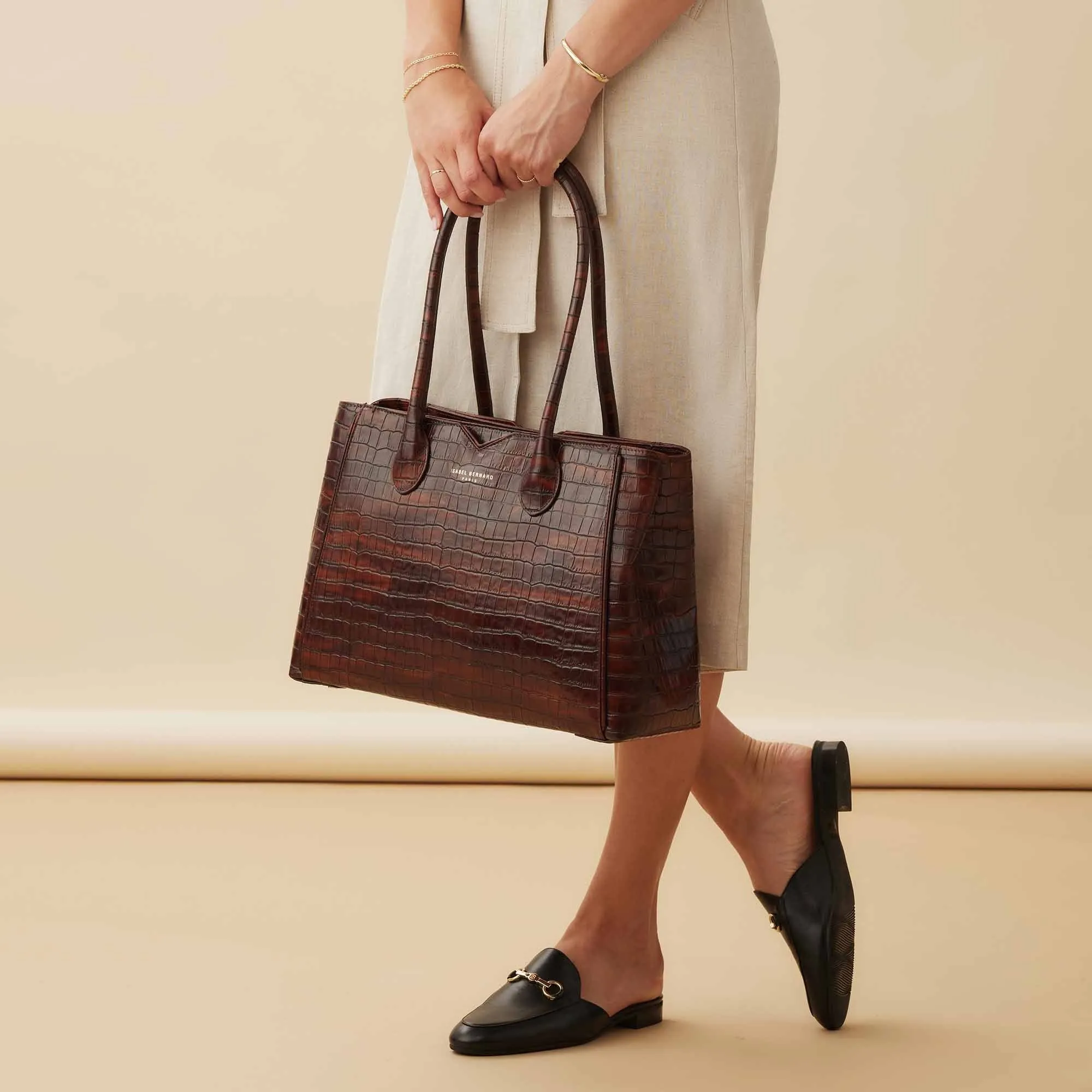 Honoré Cloe croco brown calfskin leather handbag