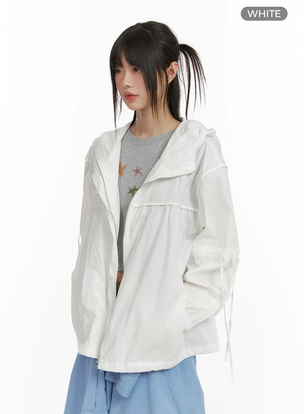 Hooded Drawstring Oversized Windbreaker CA418